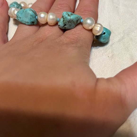 Turquoise, Pearl sterling clasp with real teal beading hand made West Davis - Picture 4 of 7
